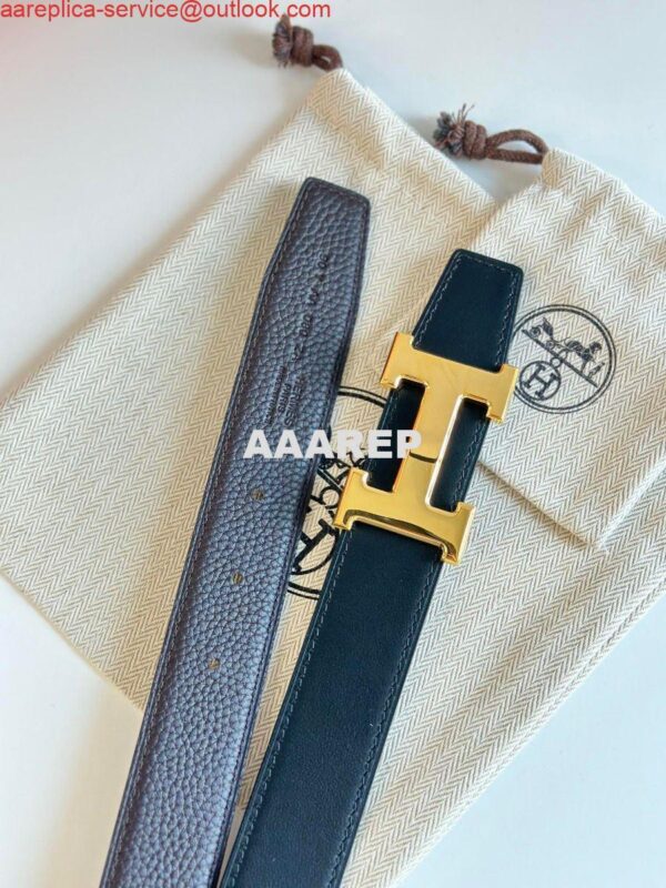 Replica Hermes H Reversible Belt 32MM in Chocolate Clemence Leather 7