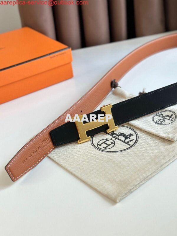 Replica Hermes H Reversible Belt 32MM in Grey Clemence Leather 3