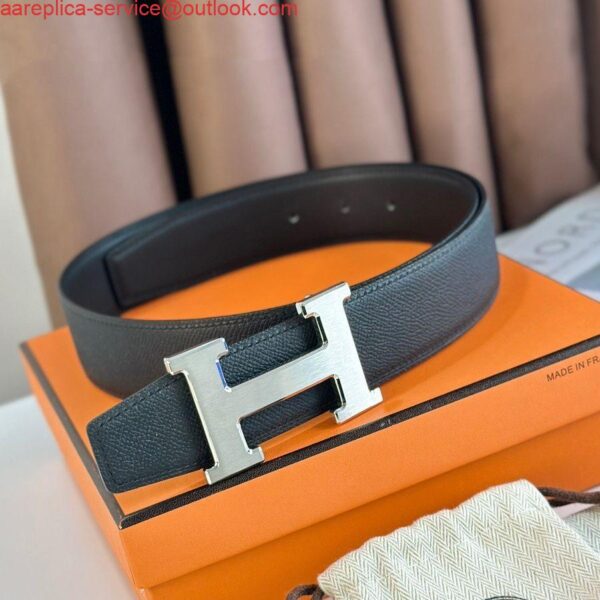 Replica Hermes H Reversible Belt 38MM in Black Epsom Leather 3