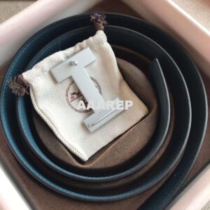 Replica Hermes Quizz 32mm Reversible Belt In Blue Clemence Leather 2