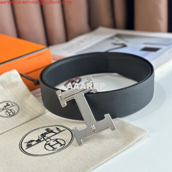 Replica Hermes H Reversible Belt 38MM in Black Epsom Leather 4