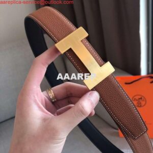 Replica Hermes Quizz 32mm Reversible Belt In Brown Clemence Leather