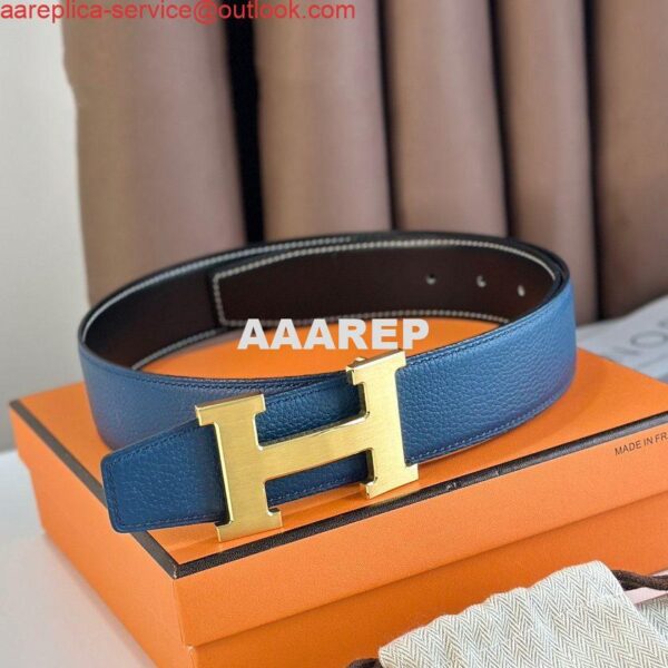 Replica Hermes H Reversible Belt 38MM in Blue Clemence Leather