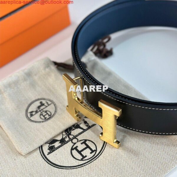 Replica Hermes H Reversible Belt 38MM in Blue Clemence Leather 3