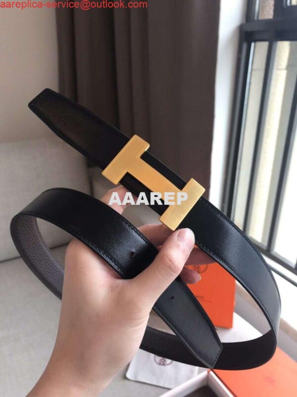 Replica Hermes Quizz 32mm Reversible Belt In Cafe Clemence Leather 2