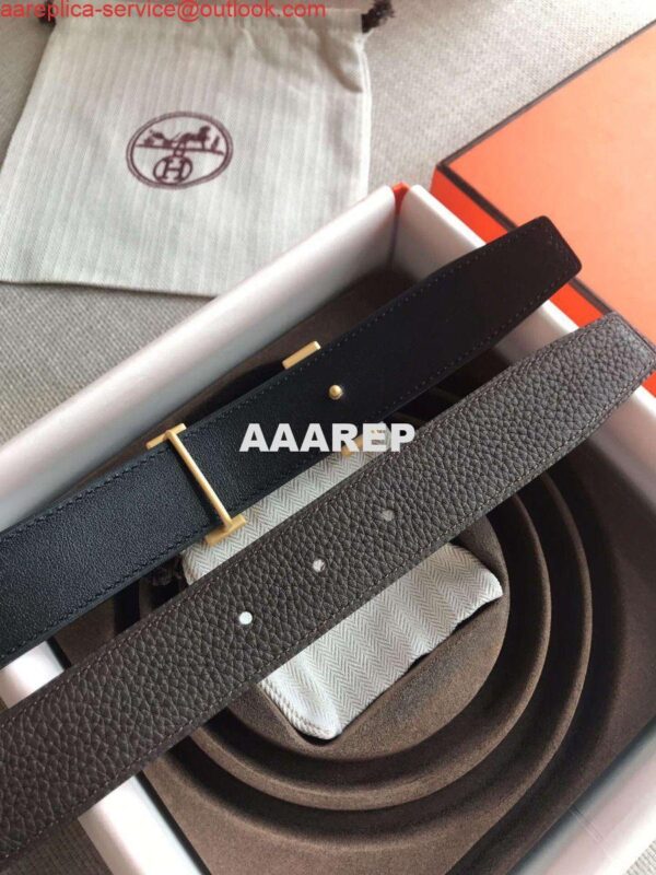 Replica Hermes Quizz 32mm Reversible Belt In Cafe Clemence Leather 4