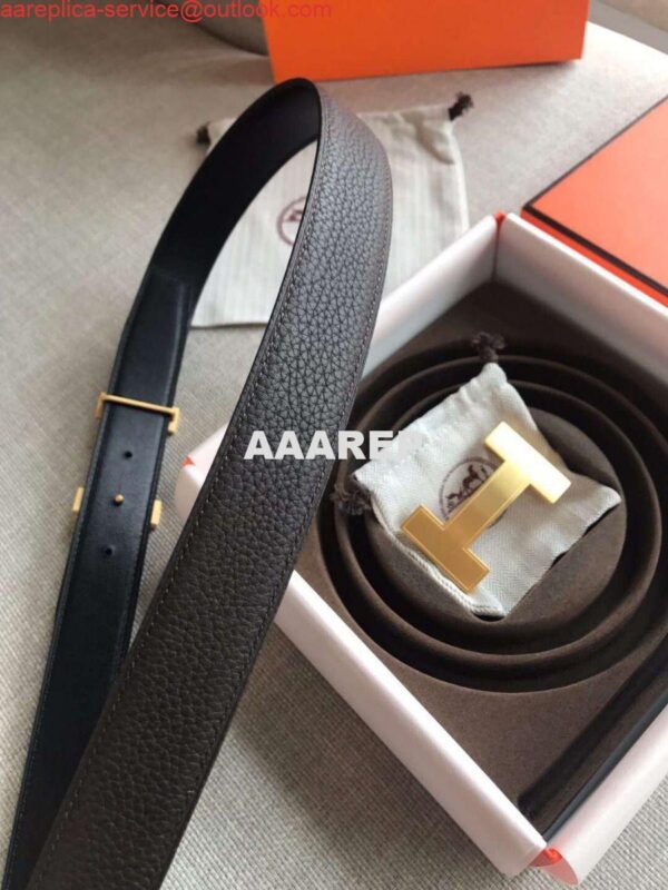 Replica Hermes Quizz 32mm Reversible Belt In Cafe Clemence Leather 5