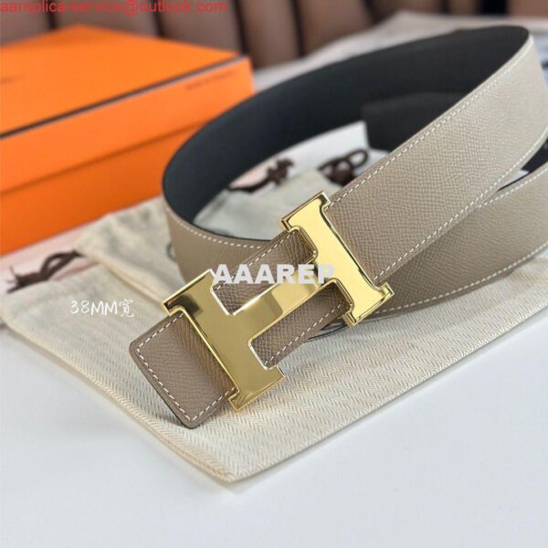 Replica Hermes H Reversible Belt 38MM in Grey and Black Epsom Leather 4