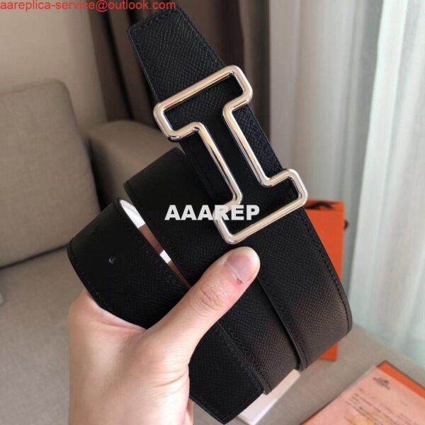 Replica Hermes Tonight 38MM Reversible Belt In Black/White Epsom Leather 3