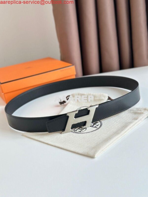 Replica Hermes H Speed Reversible Belt 32MM in Black Clemence Leather 2