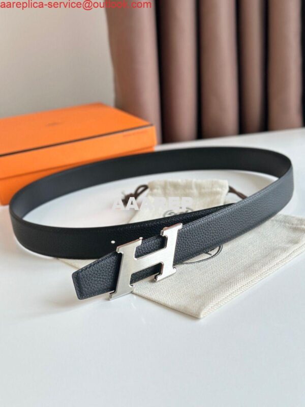 Replica Hermes H Speed Reversible Belt 32MM in Black Clemence Leather 3