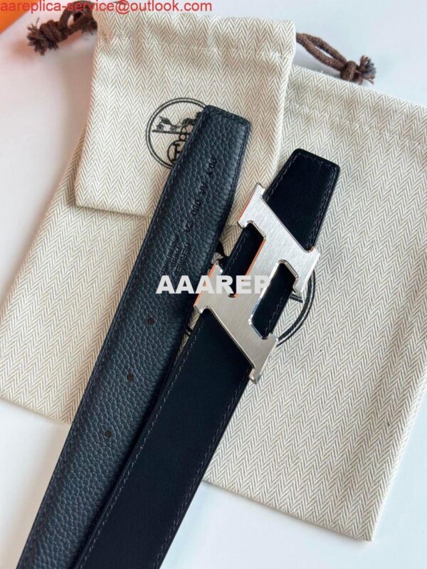 Replica Hermes H Speed Reversible Belt 32MM in Black Clemence Leather 4