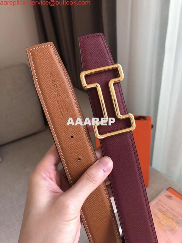 Replica Hermes Tonight 38MM Reversible Belt In Ruby/Gold Epsom Leather 4