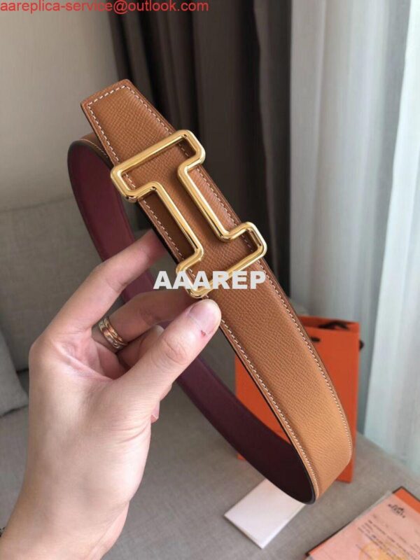 Replica Hermes Tonight 38MM Reversible Belt In Ruby/Gold Epsom Leather 5