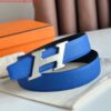 Replica Hermes H Speed Reversible Belt 32MM in Blue Jean Clemence Leather 2