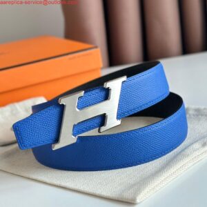 Replica Hermes H Speed Reversible Belt 32MM in Blue and Green Epsom Calfskin