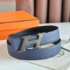 Replica Hermes H Speed Reversible Belt 32MM in Blue Jean Clemence Leather