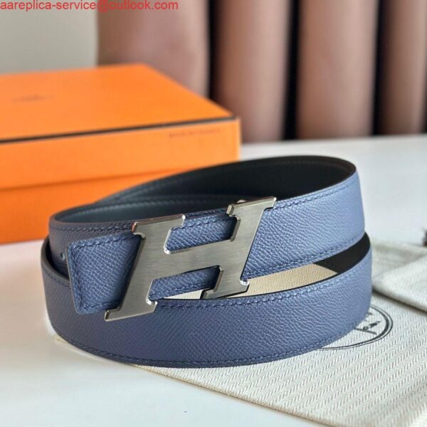 Replica Hermes H Speed Reversible Belt 32MM in Blue Saphir Epsom Calfskin 3