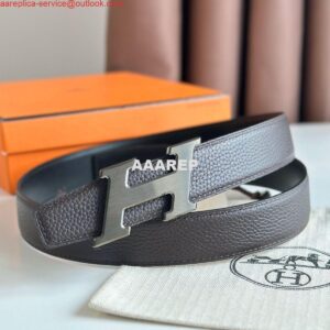 Replica Hermes H Speed Reversible Belt 32MM in Chocolate Clemence Leather