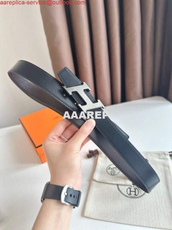 Replica Hermes H Speed Reversible Belt 32MM in Chocolate Clemence Leather 4