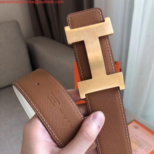 Replica Hermes Constance 2 Belt Buckle & Brown/White Epsom 42MM Strap 3