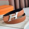 Replica Hermes H Speed Reversible Belt 32MM in Chocolate Clemence Leather