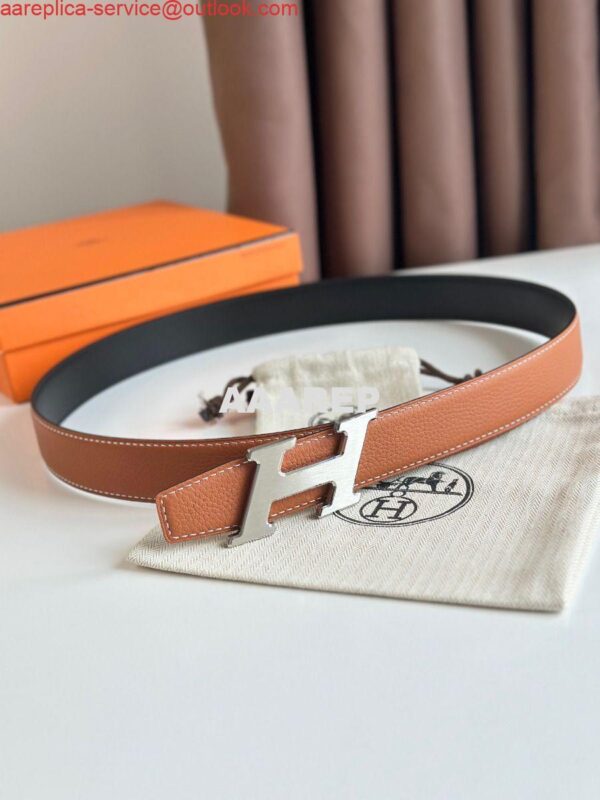 Replica Hermes H Speed Reversible Belt 32MM in Gold Clemence Leather 5