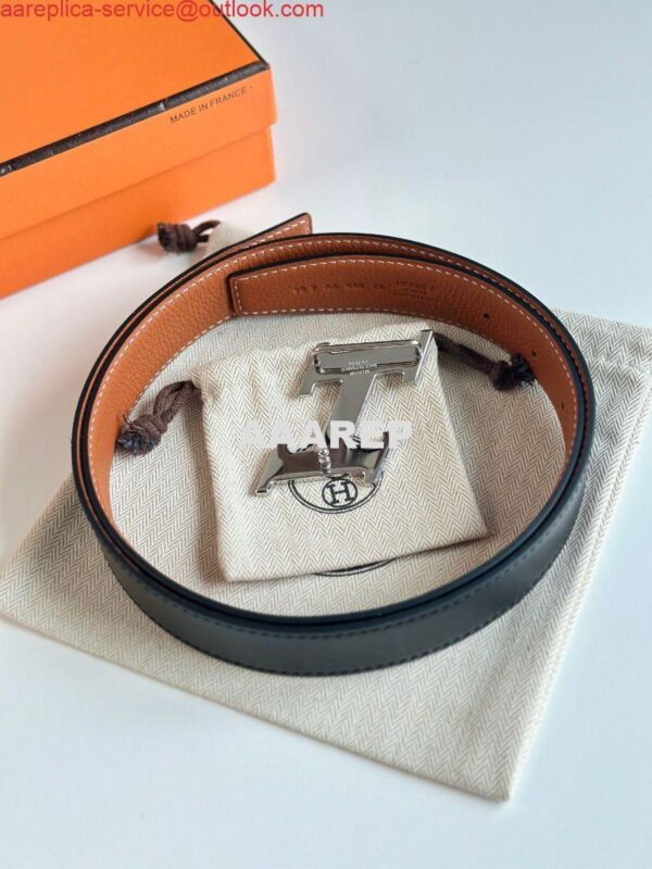 Replica Hermes H Speed Reversible Belt 32MM in Gold Clemence Leather 8