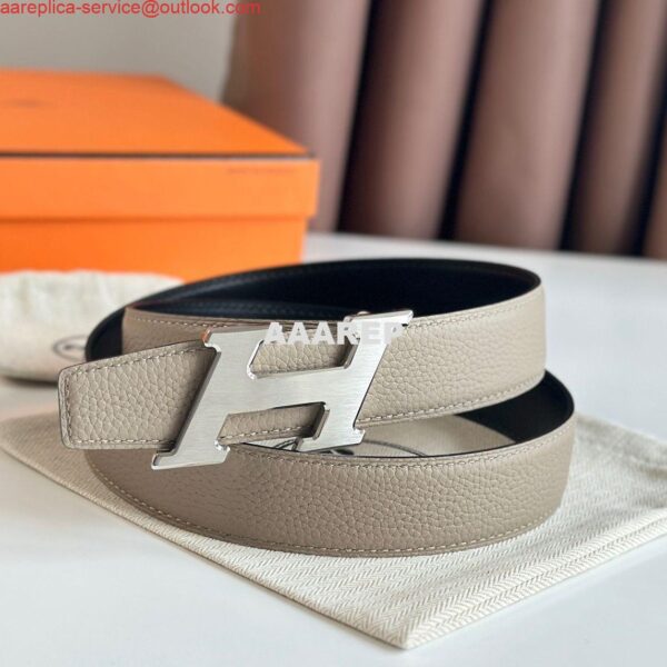 Replica Hermes H Speed Reversible Belt 32MM in Grey Clemence Leather 3