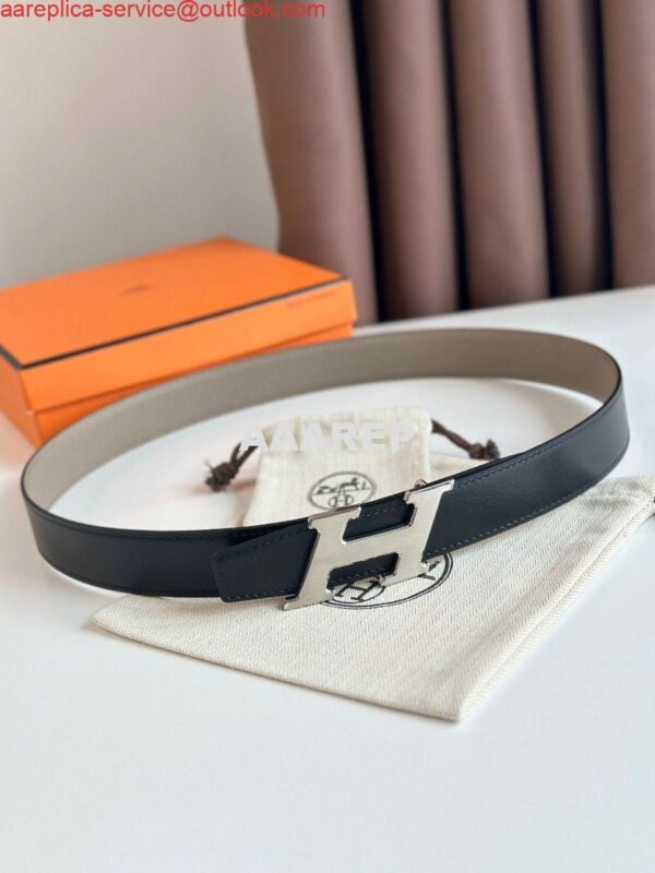 Replica Hermes H Speed Reversible Belt 32MM in Grey Clemence Leather 2