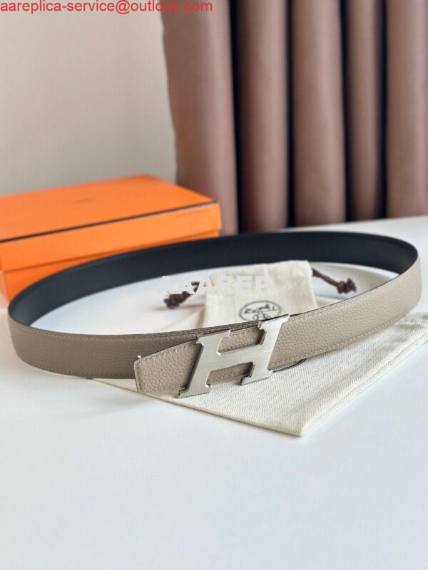 Replica Hermes H Speed Reversible Belt 32MM in Grey Clemence Leather 3