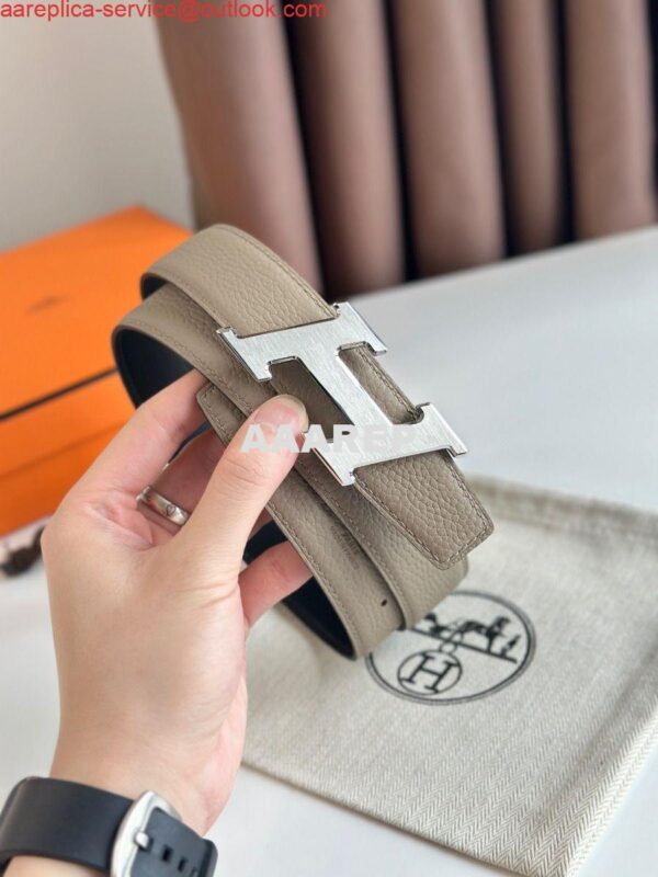 Replica Hermes H Speed Reversible Belt 32MM in Grey Clemence Leather 5