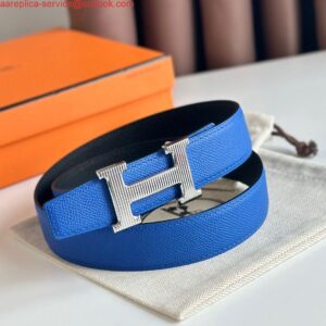 Replica Hermes H Striee Reversible Belt 32MM in Blue and Black Epsom Calfskin