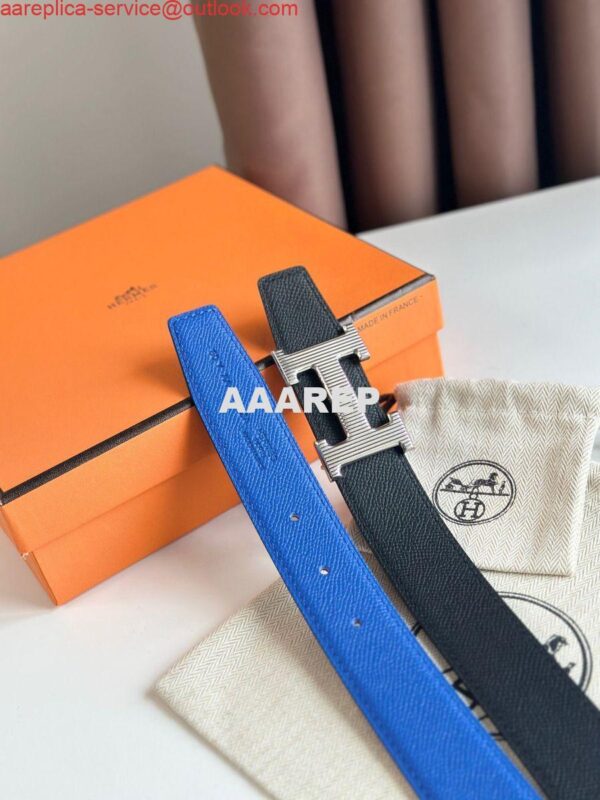 Replica Hermes H Striee Reversible Belt 32MM in Blue and Black Epsom Calfskin 7