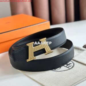 Replica Hermes H Take Off Reversible Belt 32MM in Black Clemence Leather