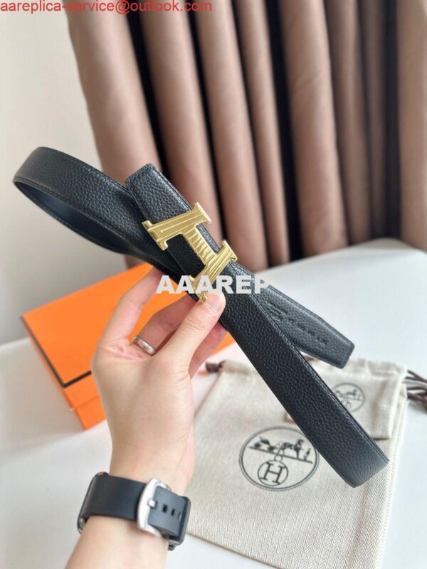 Replica Hermes H Take Off Reversible Belt 32MM in Black Clemence Leather 2