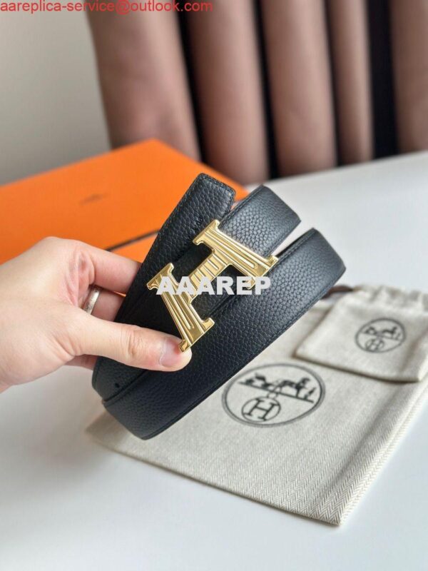 Replica Hermes H Take Off Reversible Belt 32MM in Black Clemence Leather 5