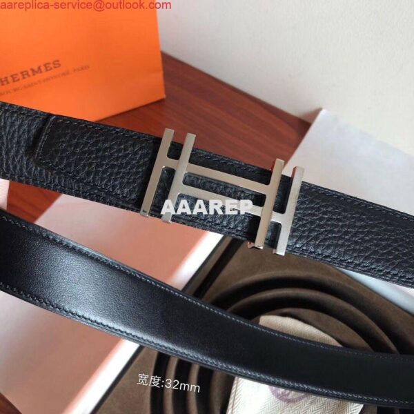 Replica Hermes H Au Carre Belt Buckle & Black 32mm Strap 4