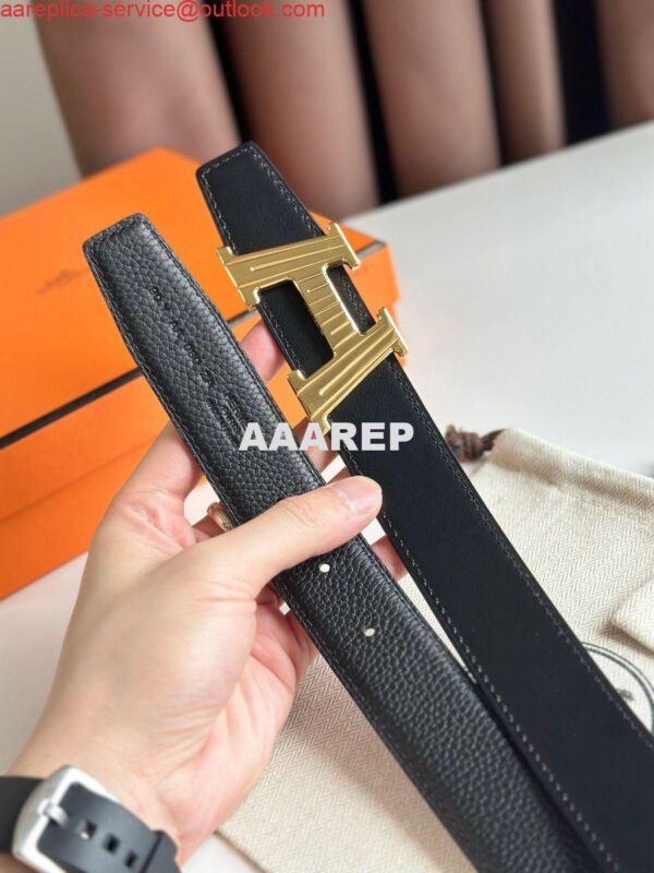 Replica Hermes H Take Off Reversible Belt 32MM in Black Clemence Leather 6