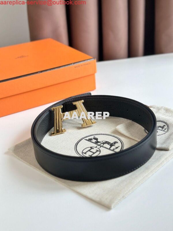 Replica Hermes H Take Off Reversible Belt 32MM in Black Clemence Leather 5