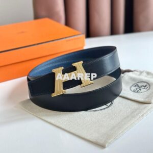 Replica Hermes H Take Off Reversible Belt 32MM in Blue Clemence Leather 2