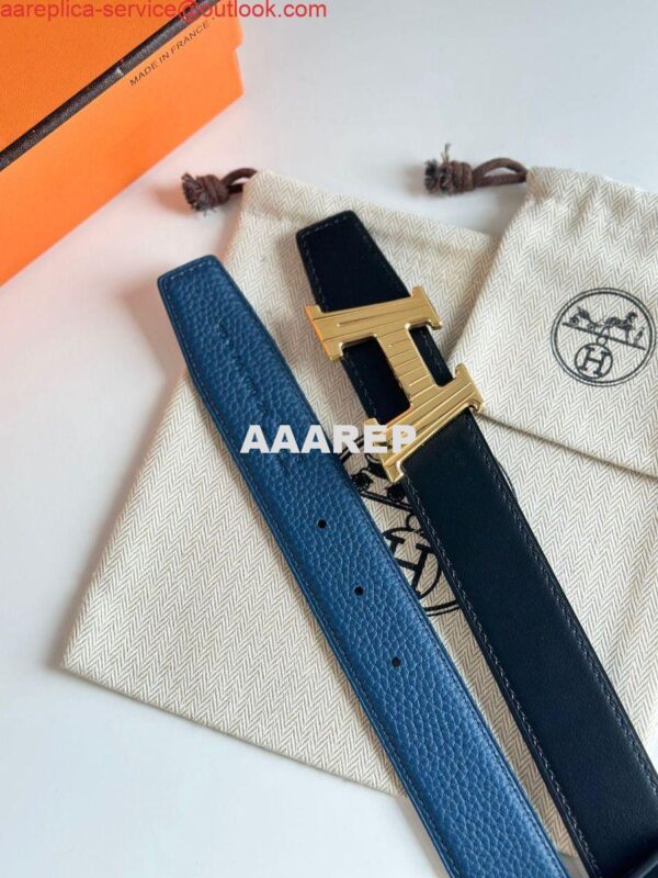 Replica Hermes H Take Off Reversible Belt 32MM in Blue Clemence Leather 7