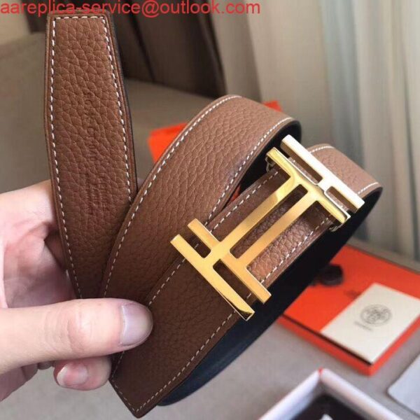 Replica Hermes H Au Carre Belt Buckle & Brown 32mm Strap 3