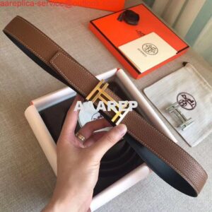 Replica Hermes H Au Carre Belt Buckle & Brown 32mm Strap 2