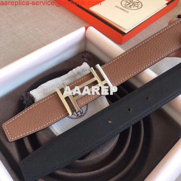 Replica Hermes H Au Carre Belt Buckle & Brown 32mm Strap 5