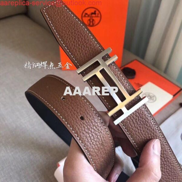 Replica Hermes H Au Carre Belt Buckle & Brown 32mm Strap 6