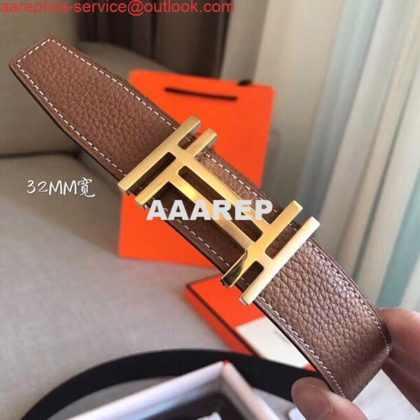 Replica Hermes H Au Carre Belt Buckle & Brown 32mm Strap 7