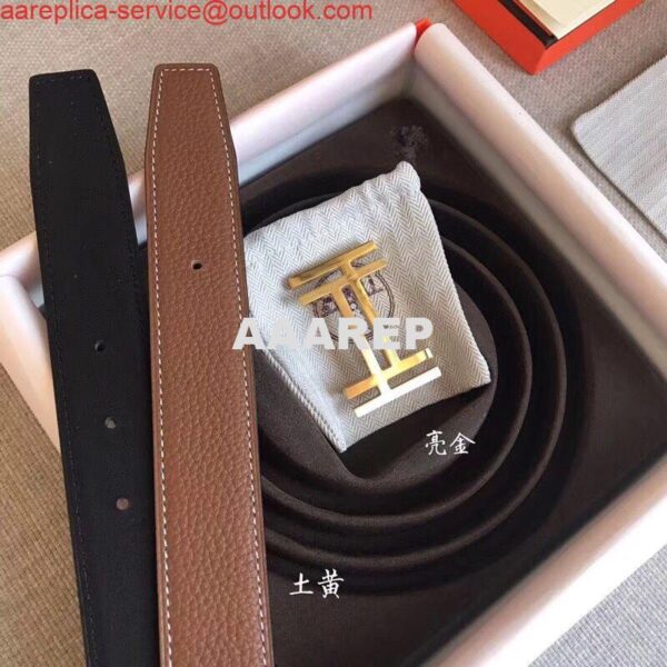 Replica Hermes H Au Carre Belt Buckle & Brown 32mm Strap 8