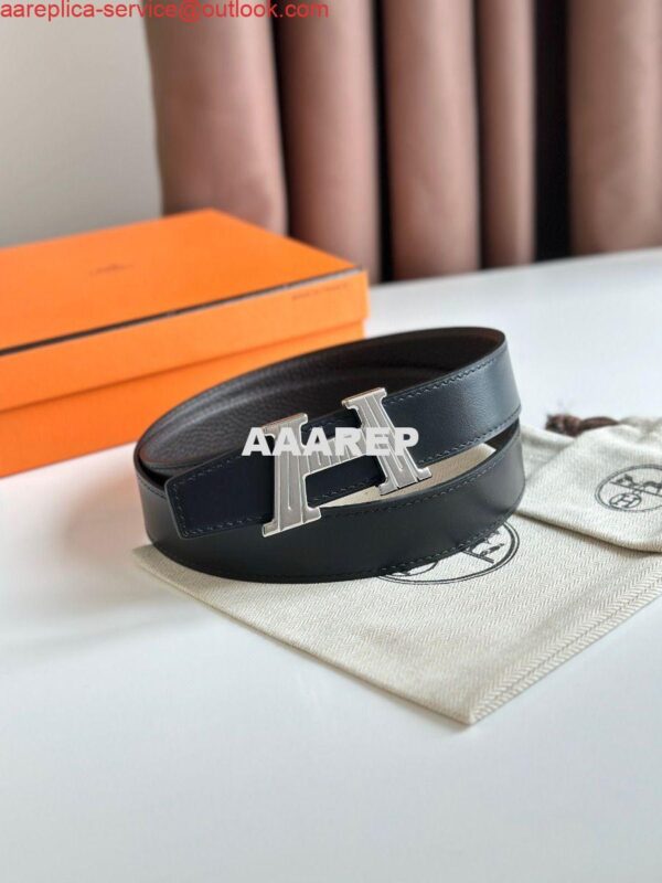 Replica Hermes H Take Off Reversible Belt 32MM in Chocolate Clemence Leather 2