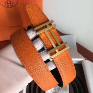 Replica Hermes H Au Carre Belt Buckle & Orange 32mm Strap